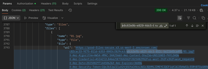 Postman을 사용하여 값을 확인한 화면